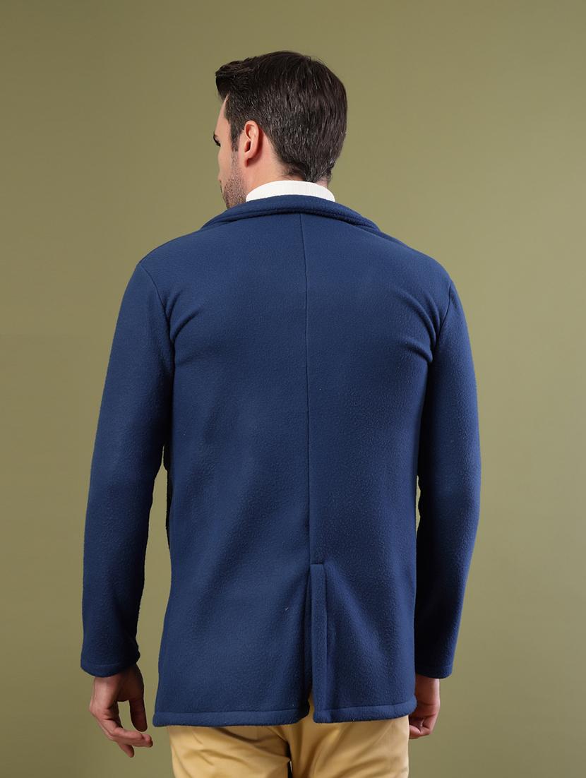 men blue solid long sleeve coat - 21670166 - Standard Image - 2