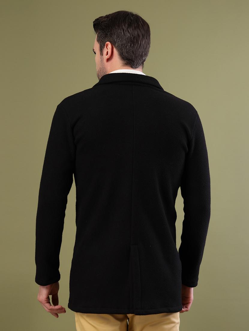 men black solid long sleeve coat - 21670168 - Standard Image - 2