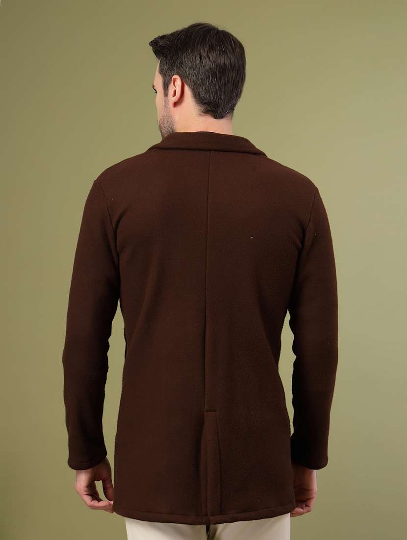 men brown solid long sleeve coat - 21670169 -  Standard Image - 2