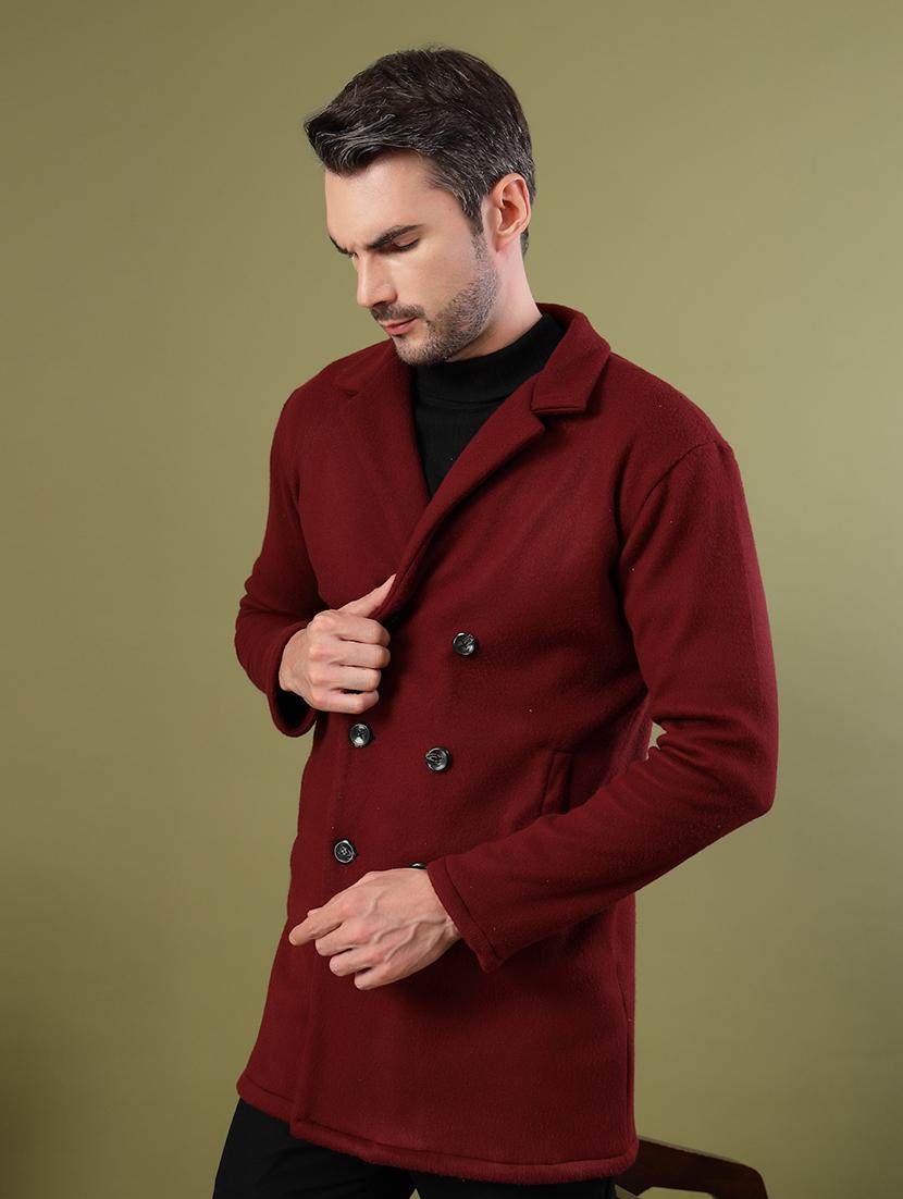 men maroon solid long sleeve coat - 21670171 - Standard Image - 2