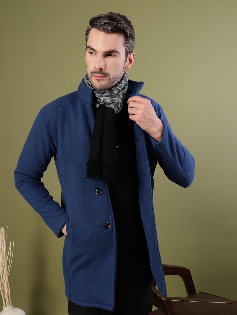 men blue solid long sleeve coat - 21670172 - Standard Image - 2