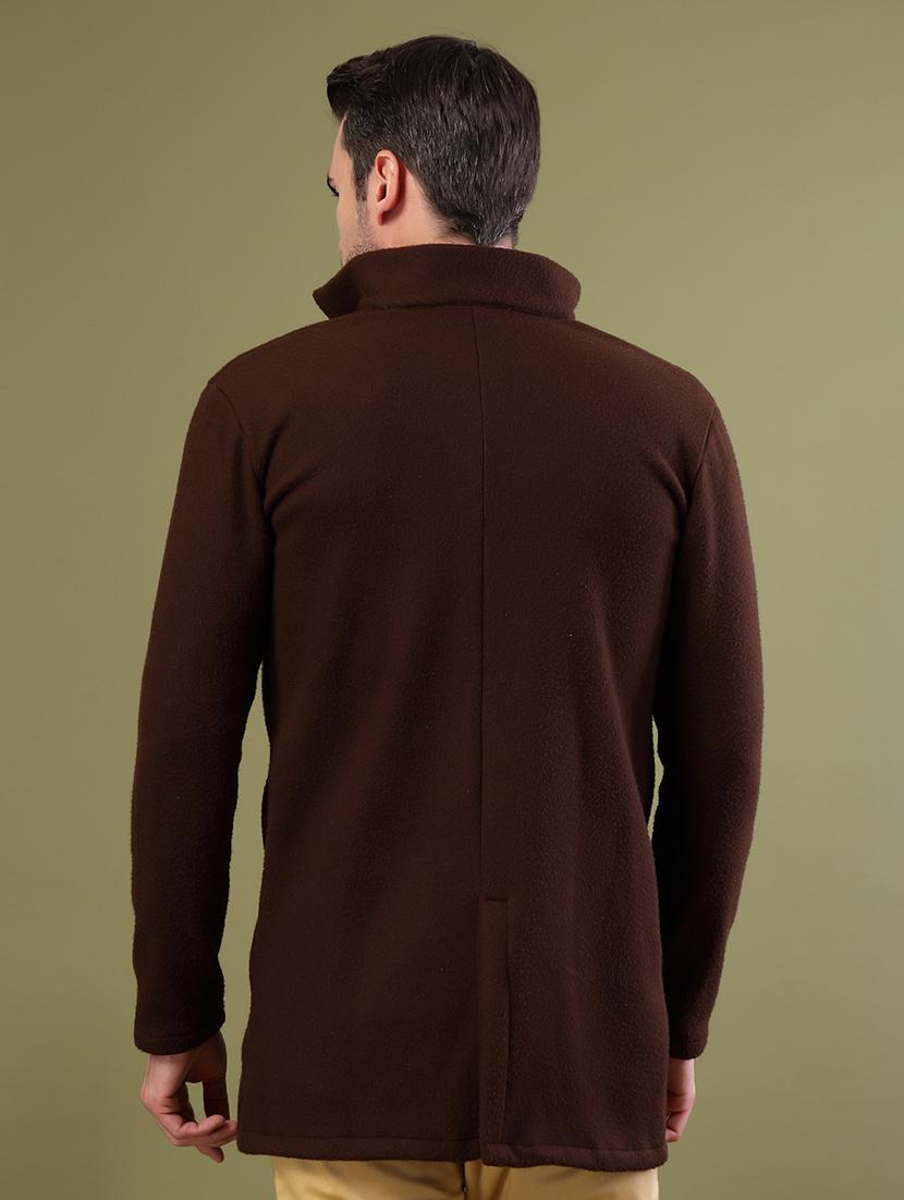 men brown solid long sleeve coat - 21670174 - Standard Image - 2