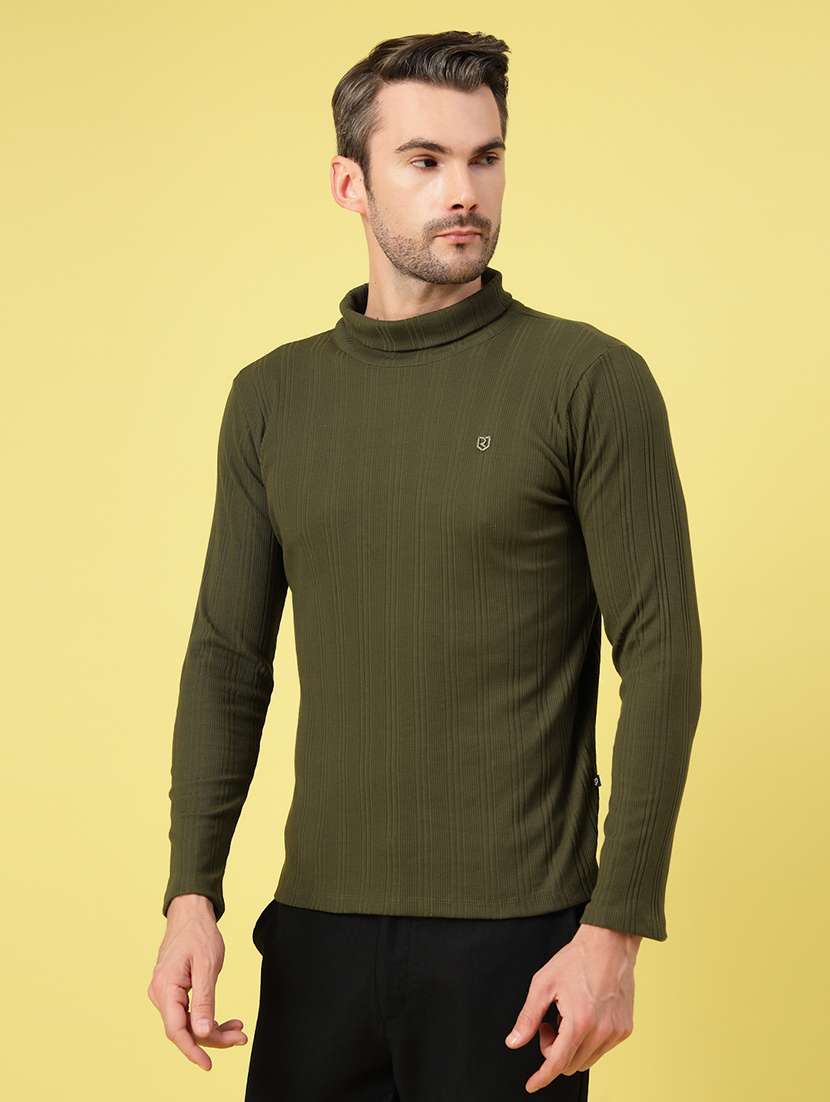 men solid regular fit turtle neck t-shirt