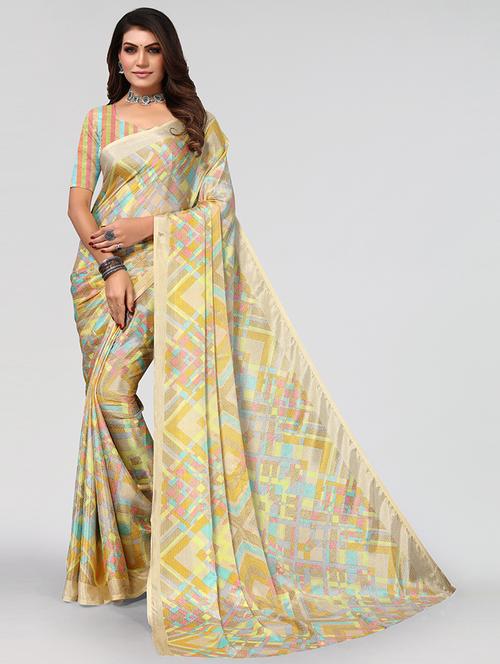 women beige geometric printed saree with blouse - 21670205 - Standard Image - 0