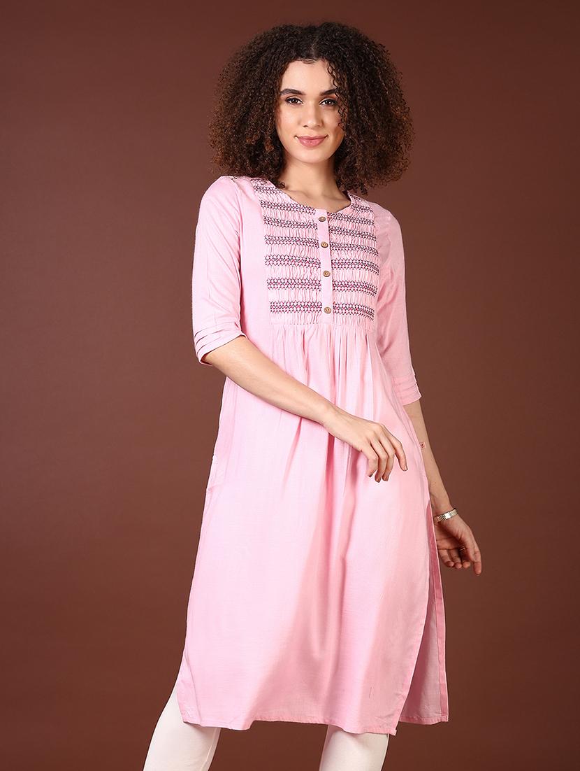 women embroidered round neck a-line kurta - 21670316 - Zoom Image - 0