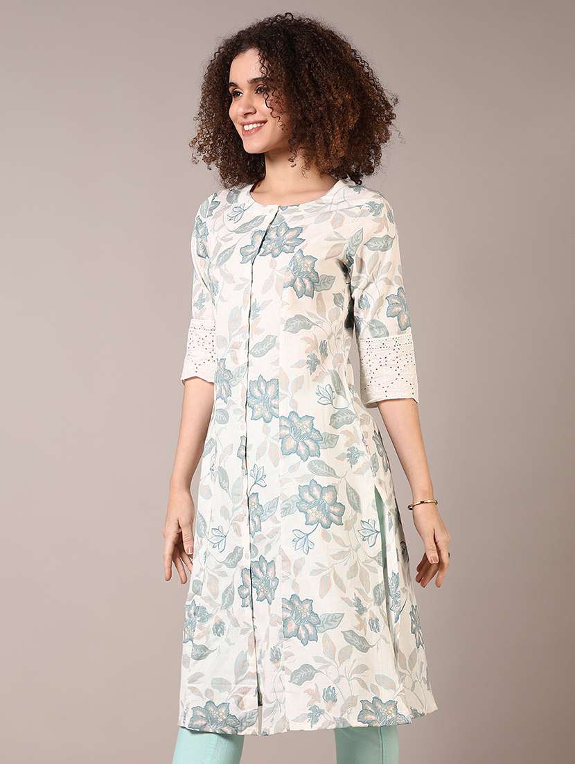 women three quarter sleeve a-line kurta - 21670321 -  Standard Image - 2