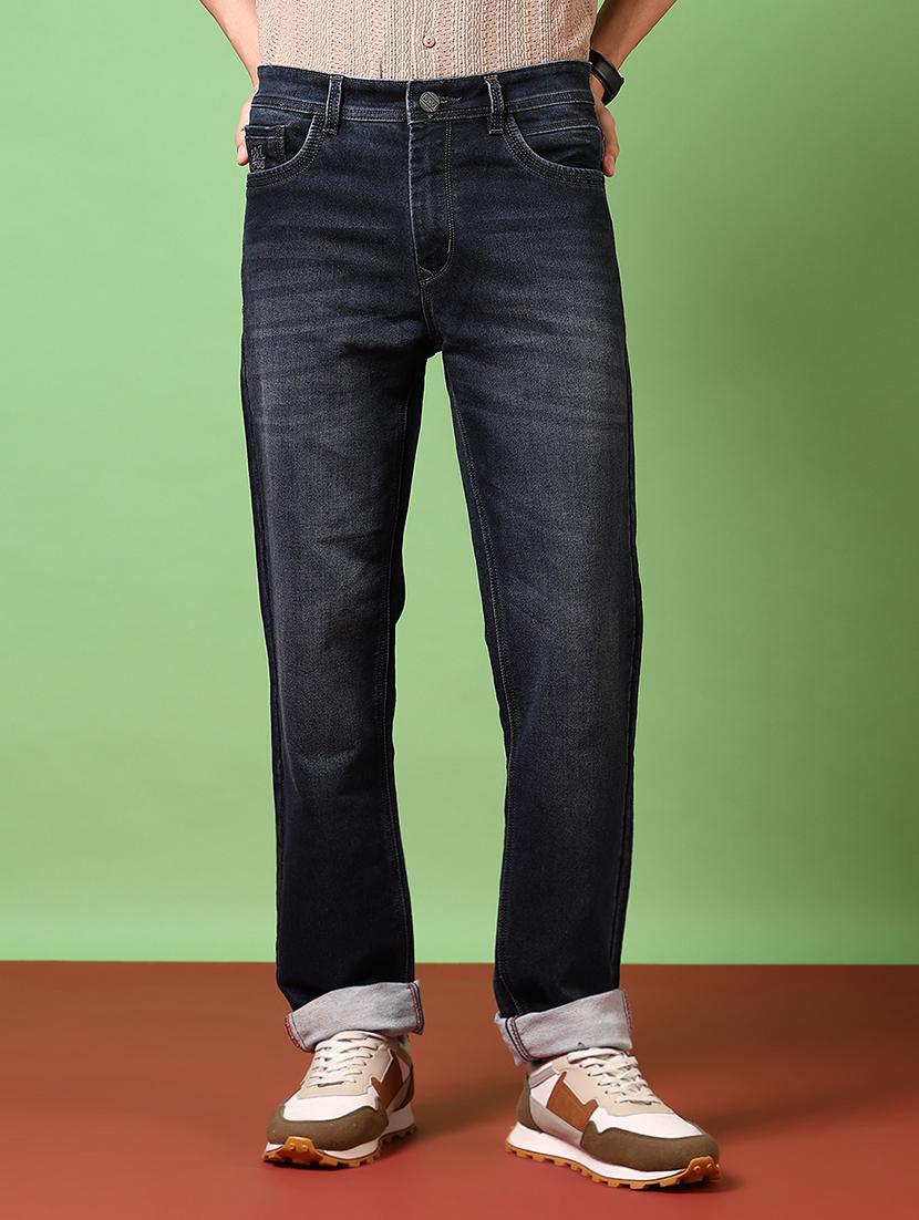 men washed mid rise straight fit jean