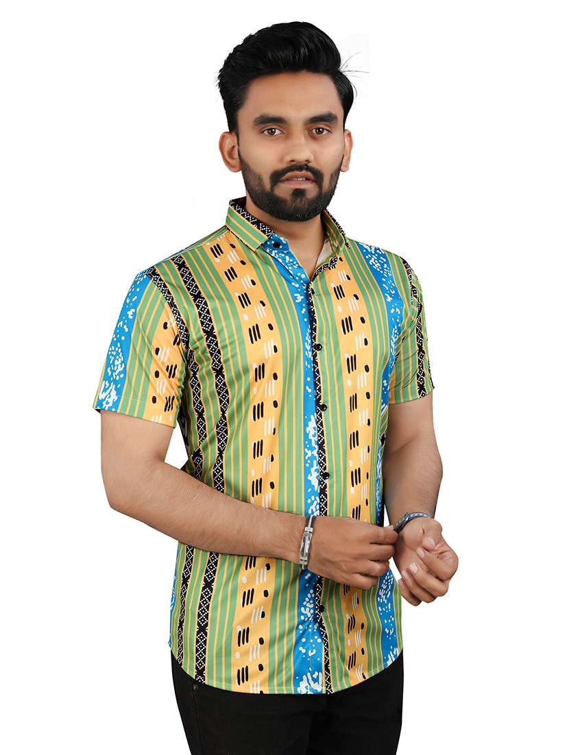 men green printed short sleeve casual shirt - 21670405 - Standard Image - 2