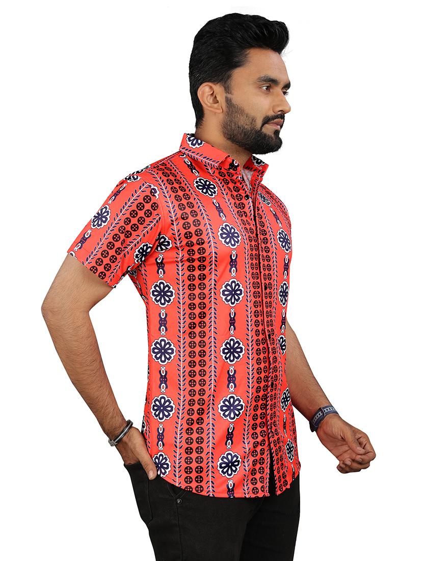 men red printed short sleeve casual shirt - 21670406 - Standard Image - 2