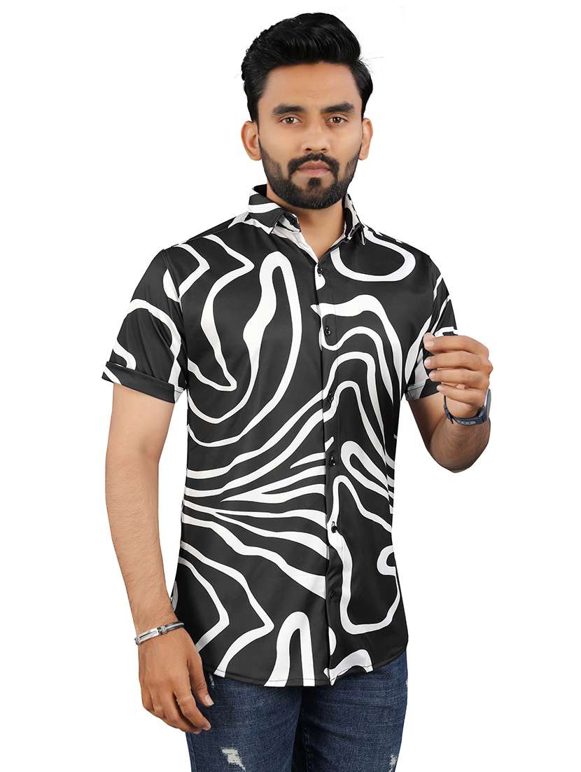 men black printed short sleeve casual shirt - 21670408 - Standard Image - 2