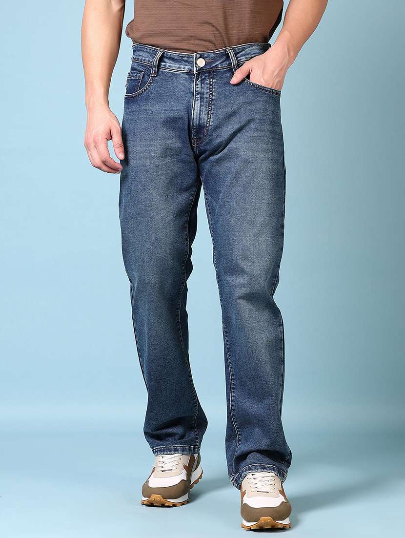 men plain mid rise staight fit jeans