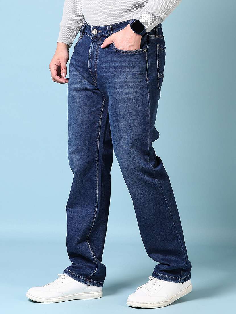 men plain mid rise staight fit jeans - 21670809 -  Standard Image - 2