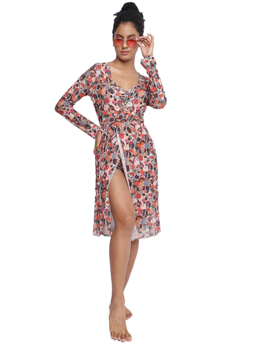 women printed long sleeves coverup