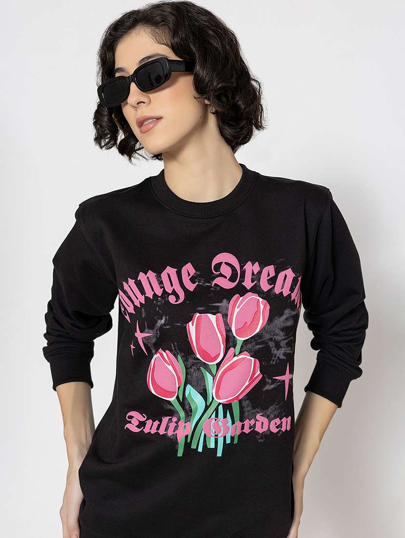 women front print long sleeves sweatshirt