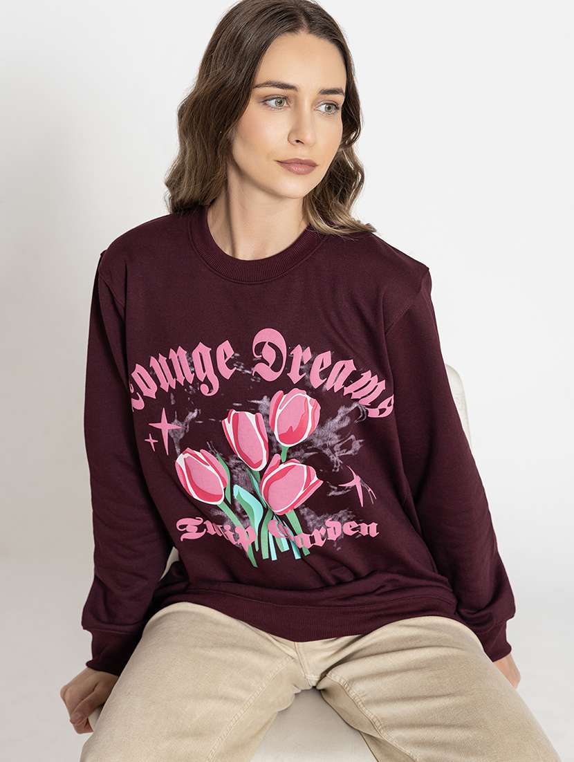 women front print long sleeve sweatshirt