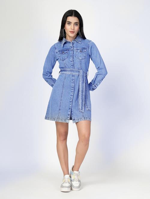 blue cotton aline dress - 21670946 - Standard Image - 0