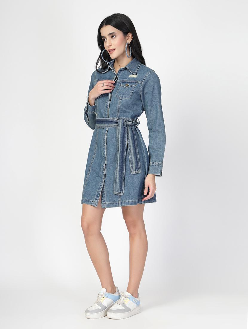 blue cotton aline dress - 21670948 - Standard Image - 2