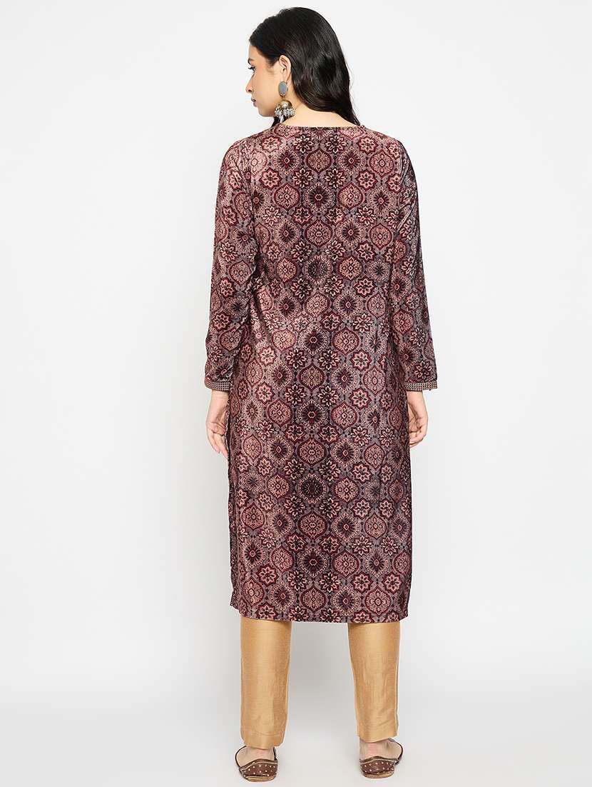 women printed long sleeves woolen kurta - 21670949 -  Standard Image - 2