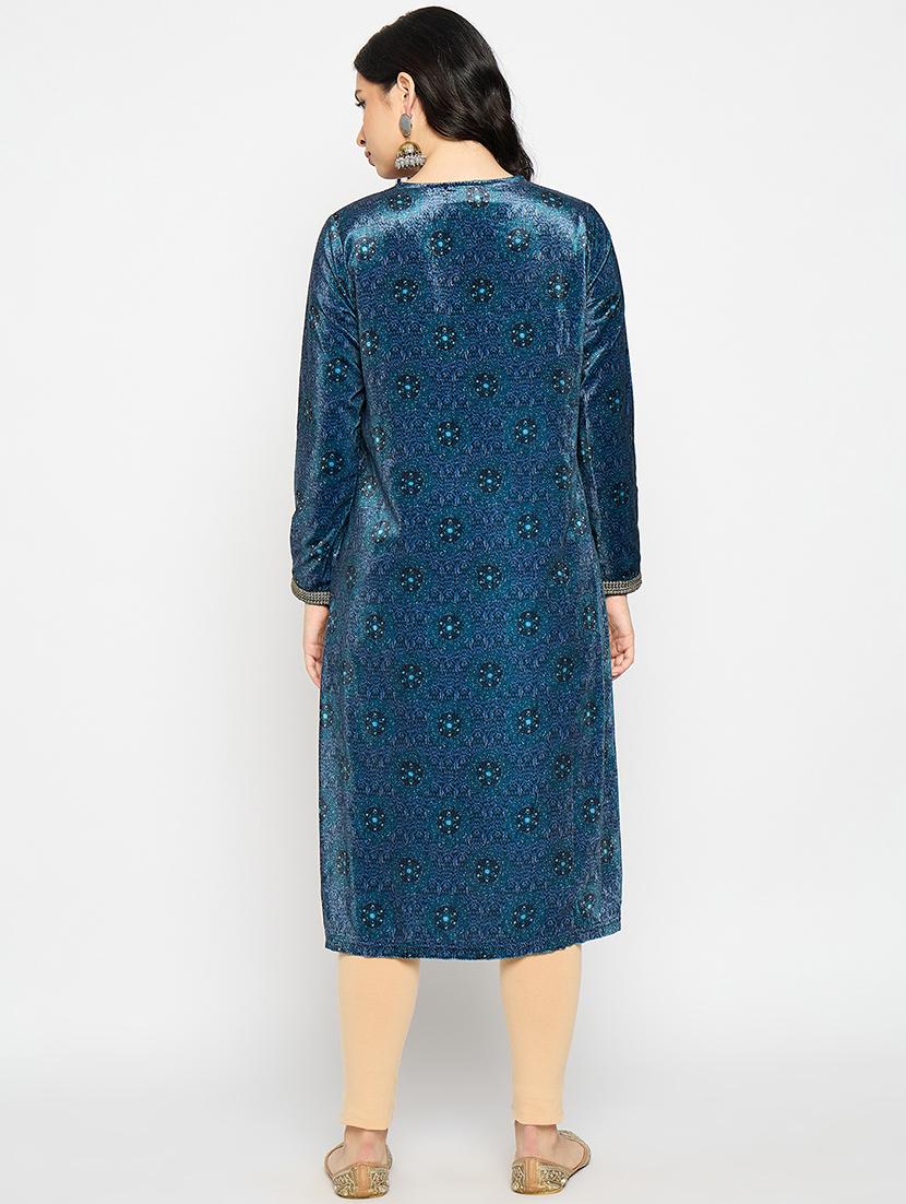 blue velvet woolen kurta - 21670950 - Standard Image - 2