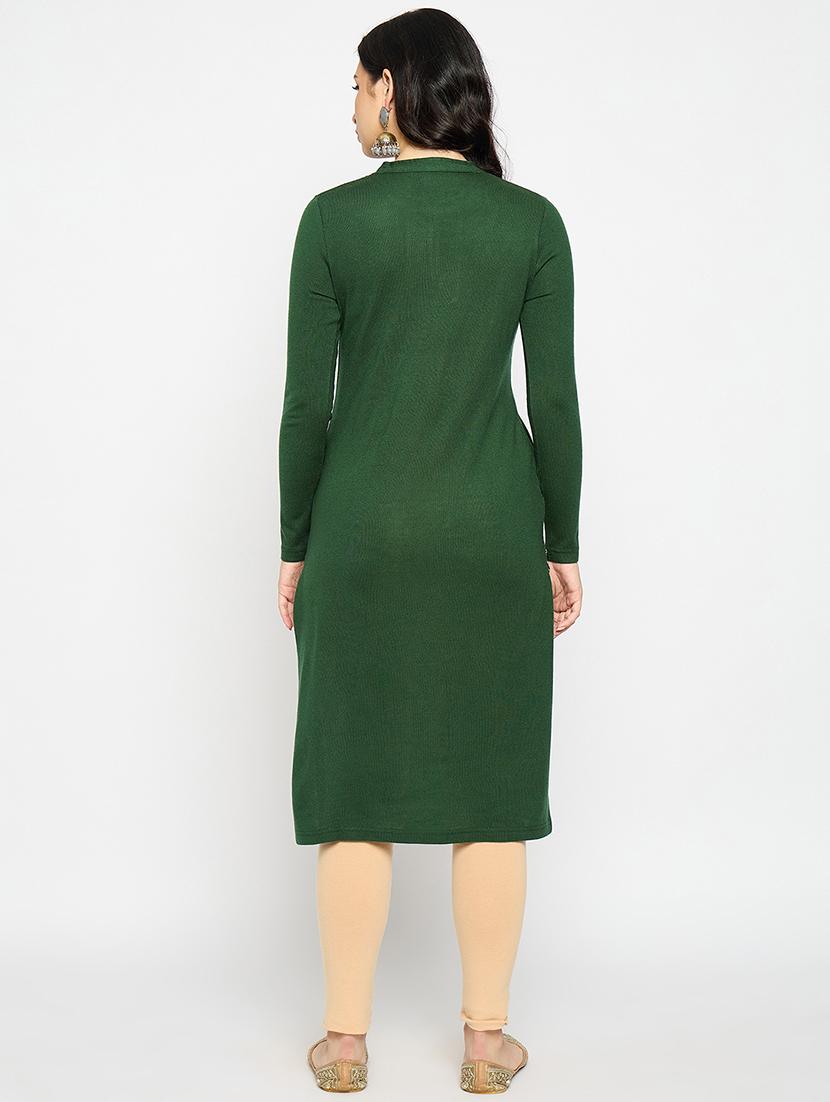 green acrylic blend woolen kurta - 21670951 - Standard Image - 2