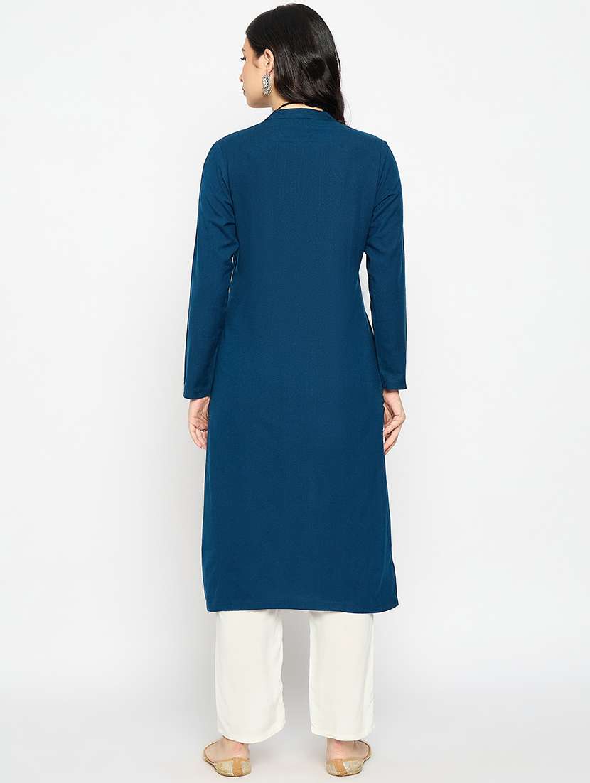 blue acrylic blend woolen kurta - 21670952 -  Standard Image - 2