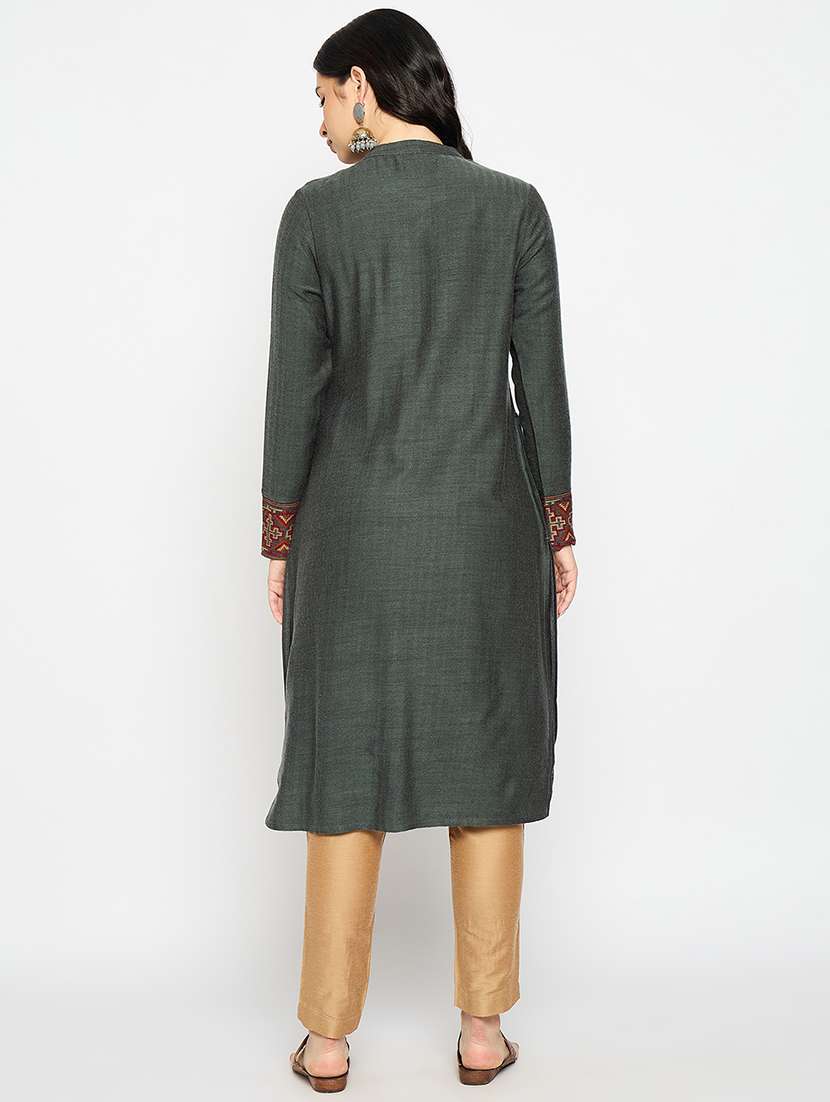 grey acrylic blend woolen kurta - 21670953 - Standard Image - 2