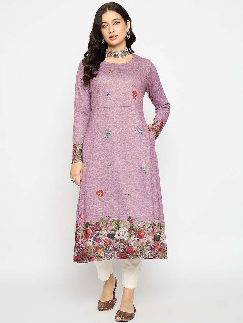 pink acrylic blend woolen kurta