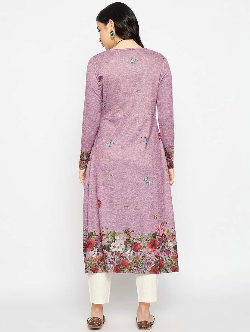 pink acrylic blend woolen kurta - 21670954 - Standard Image - 2