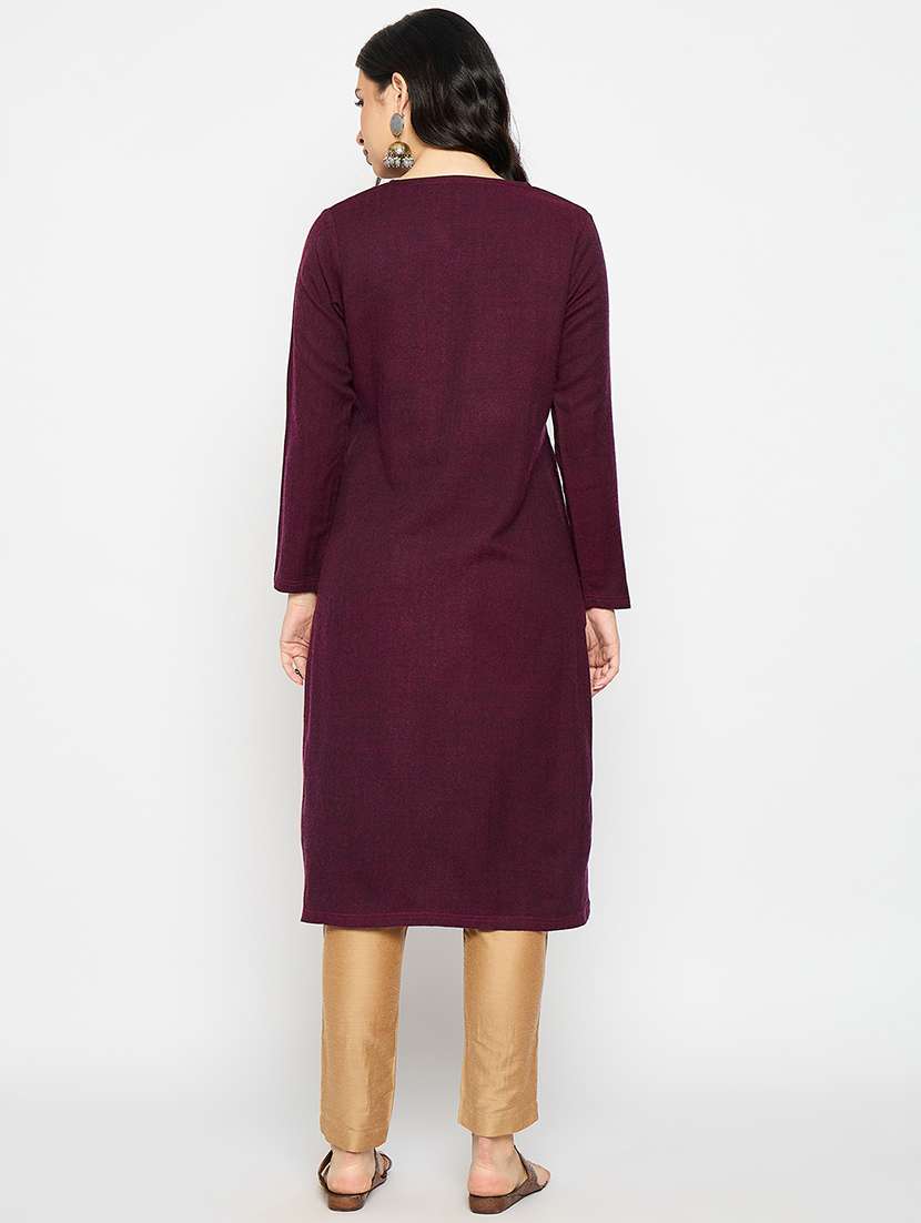 maroon acrylic blend woolen kurta - 21670956 -  Standard Image - 2