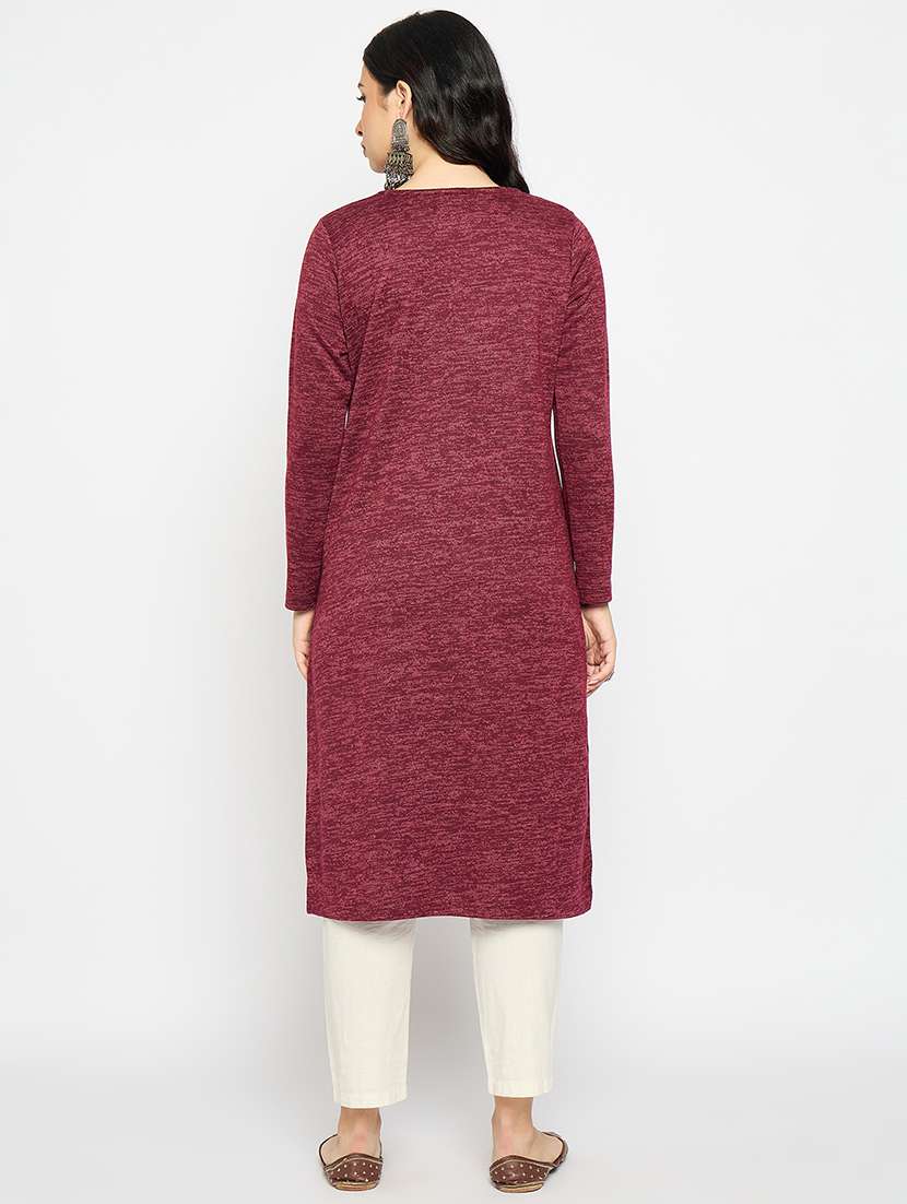 red acrylic blend woolen kurta - 21670958 - Standard Image - 2