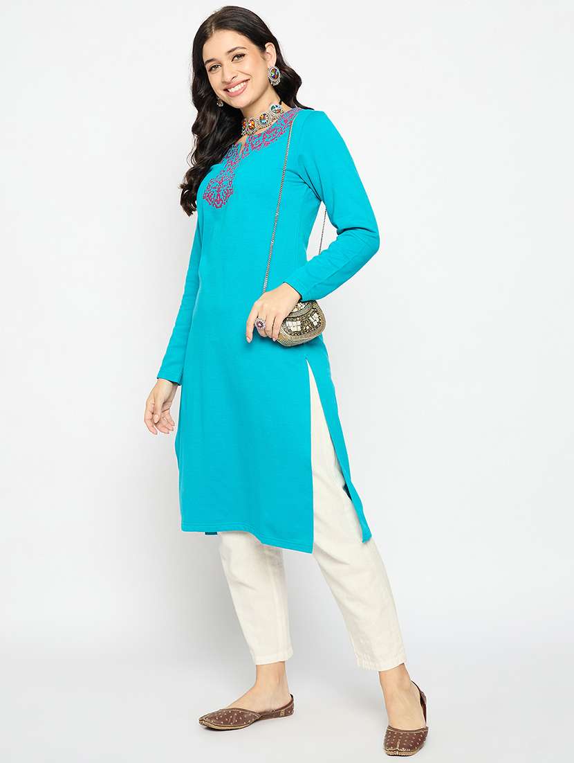 women printed woolen long sleeve kurta - 21670961 -  Standard Image - 2