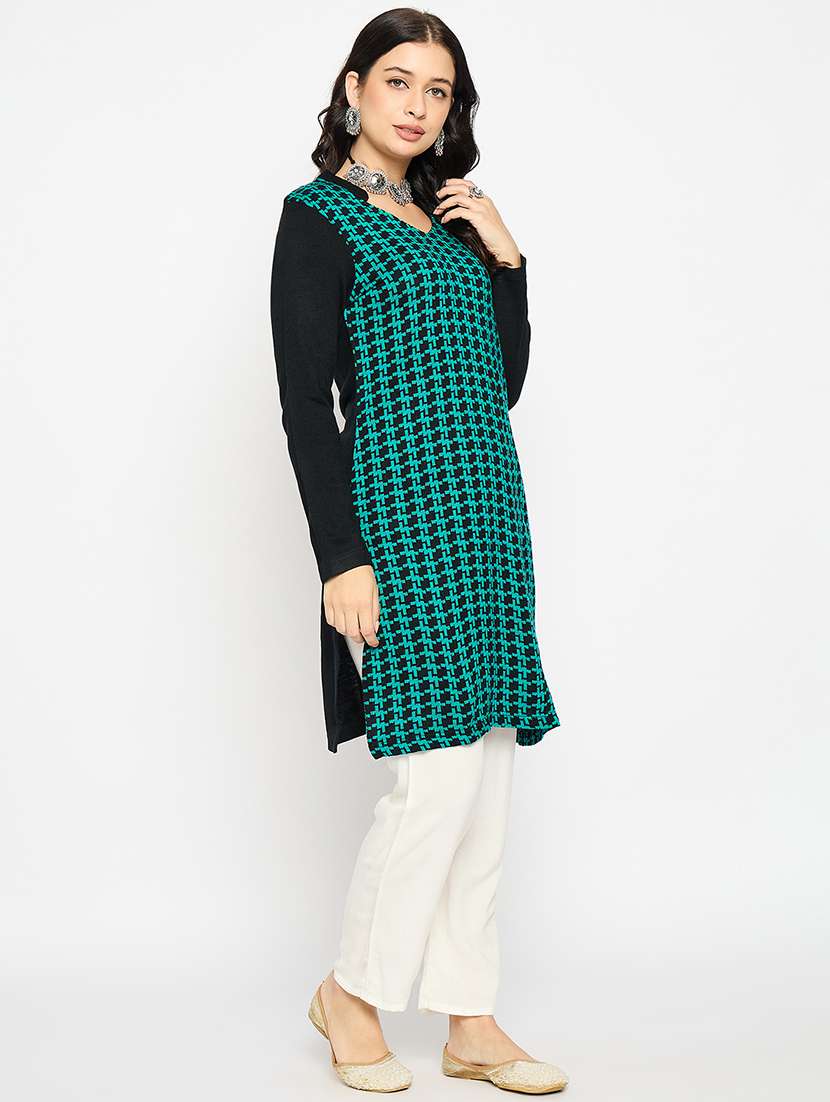 women printed woolen long sleeve kurta - 21670963 -  Standard Image - 2