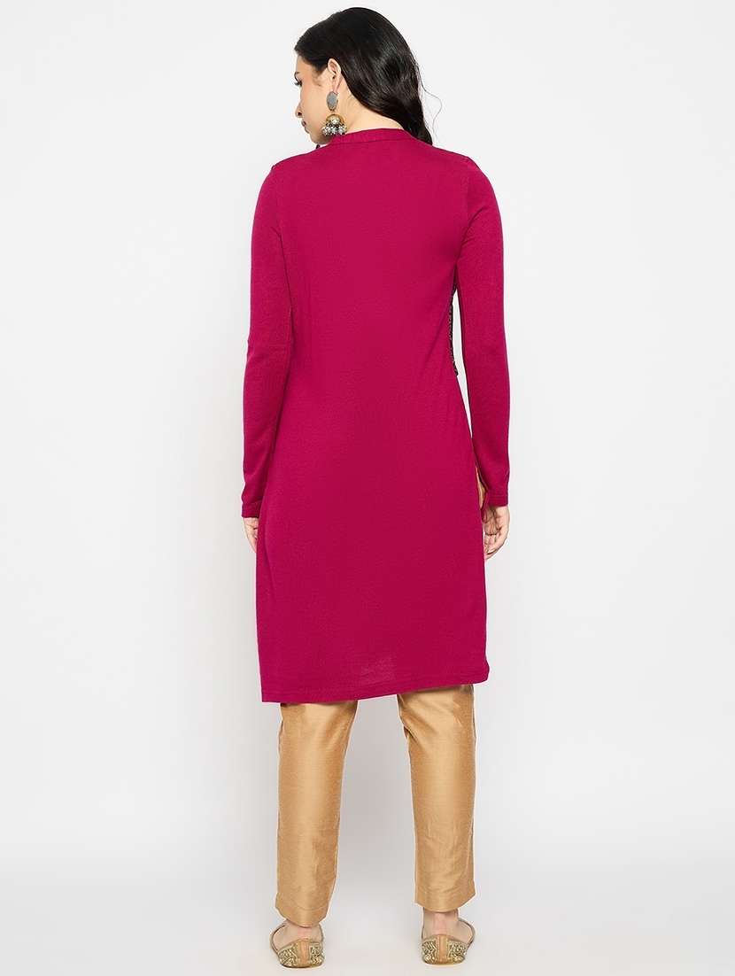 women self design woolen long sleeve kurta - 21670964 -  Standard Image - 2