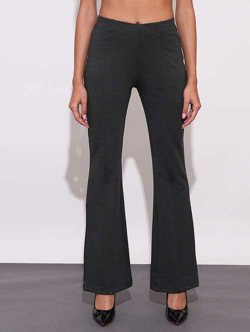 globus women anthra melange stretchable mid-rise workwear bootcut treggings - 21671743 -  Standard Image - 0