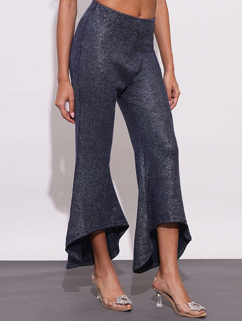 globus women blue sheen self design mid-rise relaxed fit bootcut party treggings - 21671747 -  Standard Image - 2