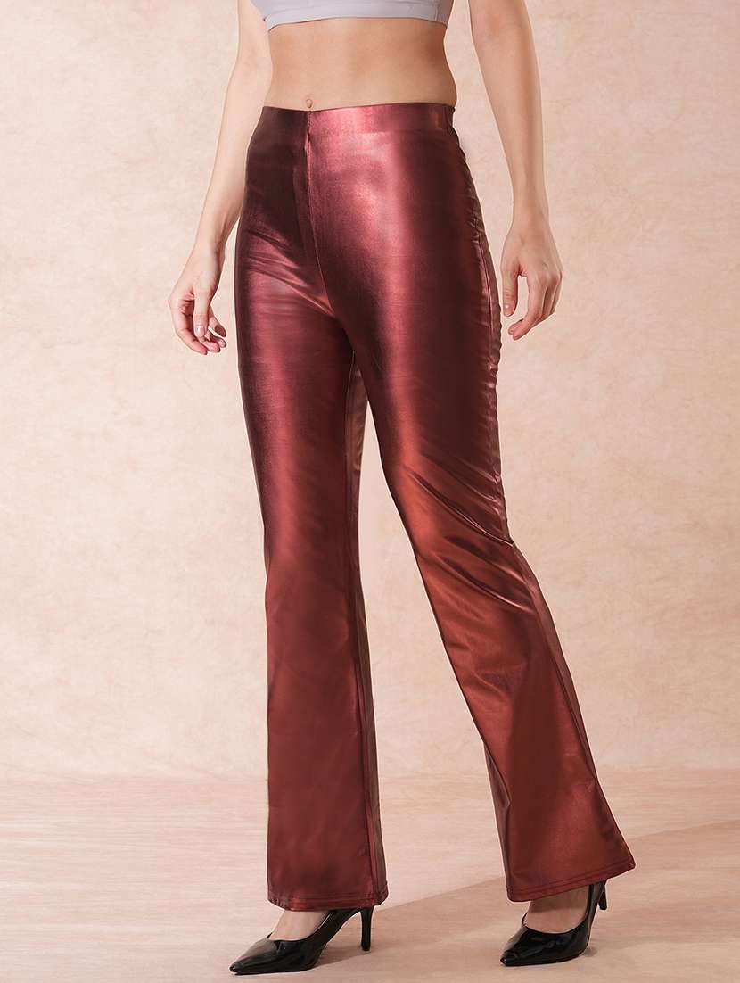globus women rust stretchable mid-rise sheen flared party treggings - 21671768 -  Standard Image - 2