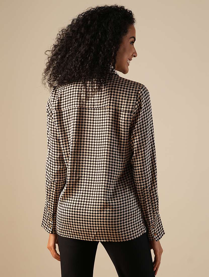 globus women black cuffed sleeves geometric print satin workwear shirt - 21671776 -  Standard Image - 2