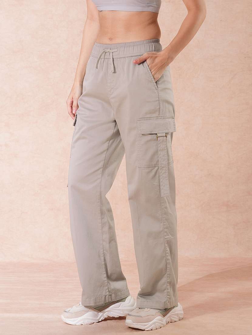 globus women cement grey cotton mid-rise elasticated waist wide leg cargo trousers - 21671781 -  Standard Image - 2