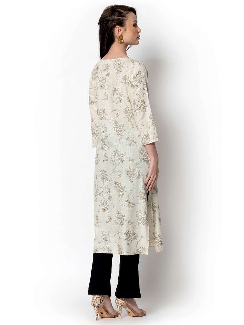 women off white floral round neck a-line kurta - 21671898 -  Standard Image - 2
