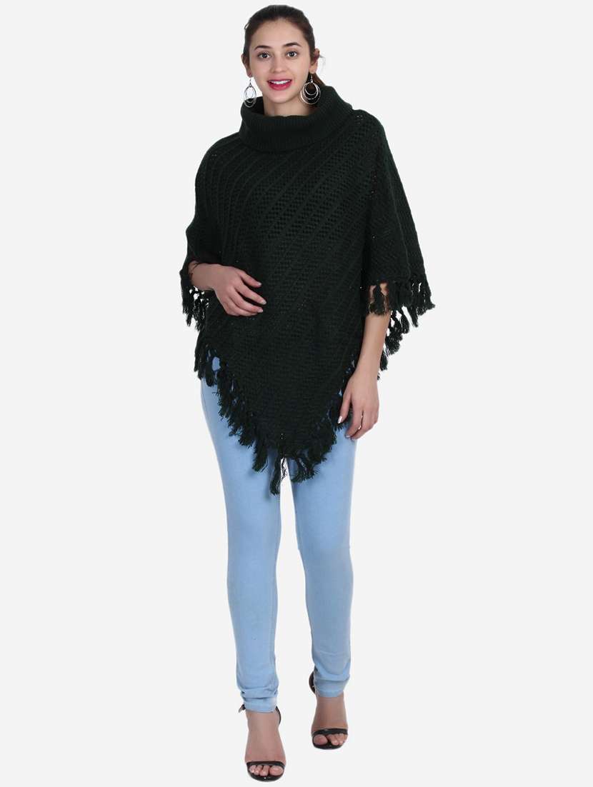 women solid high neck poncho - 21671951 -  Standard Image - 2