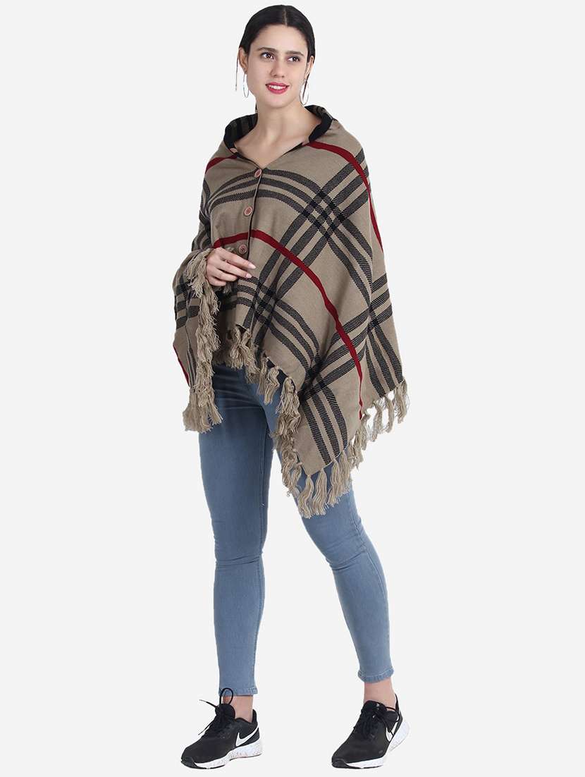 women beige checkered poncho - 21671954 -  Standard Image - 2