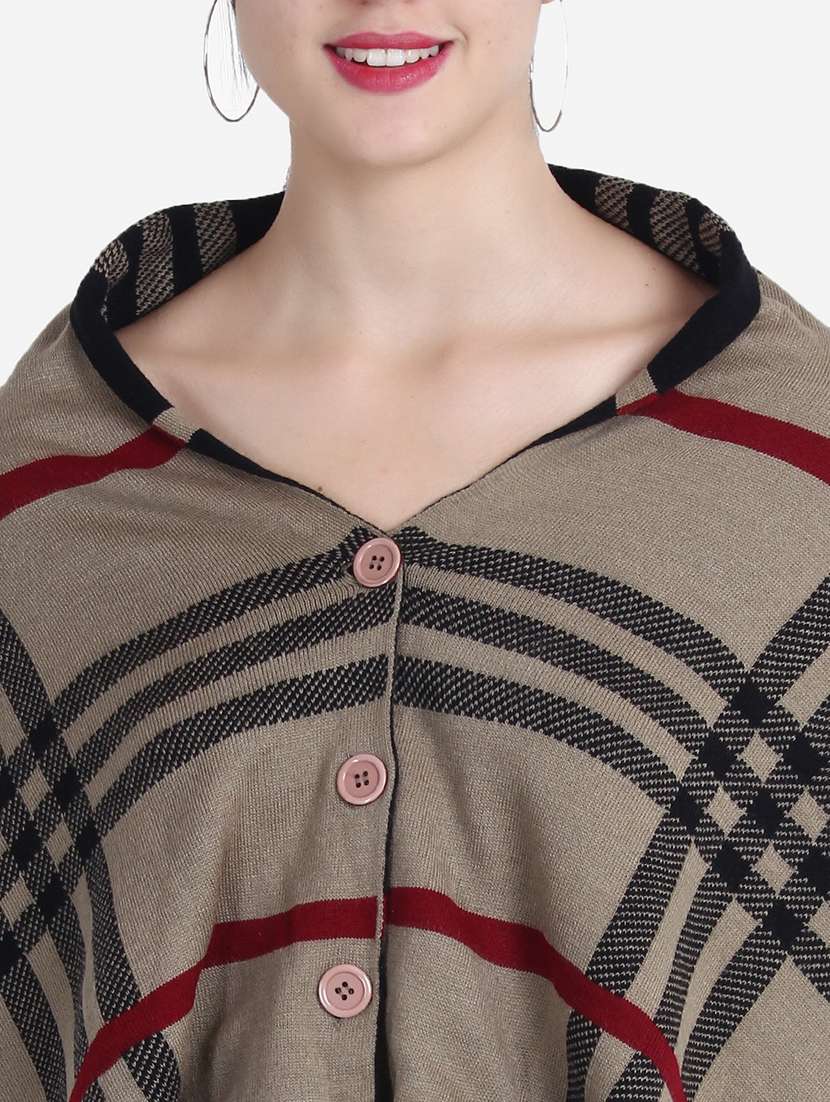 women beige checkered poncho - 21671954 -  Standard Image - 7
