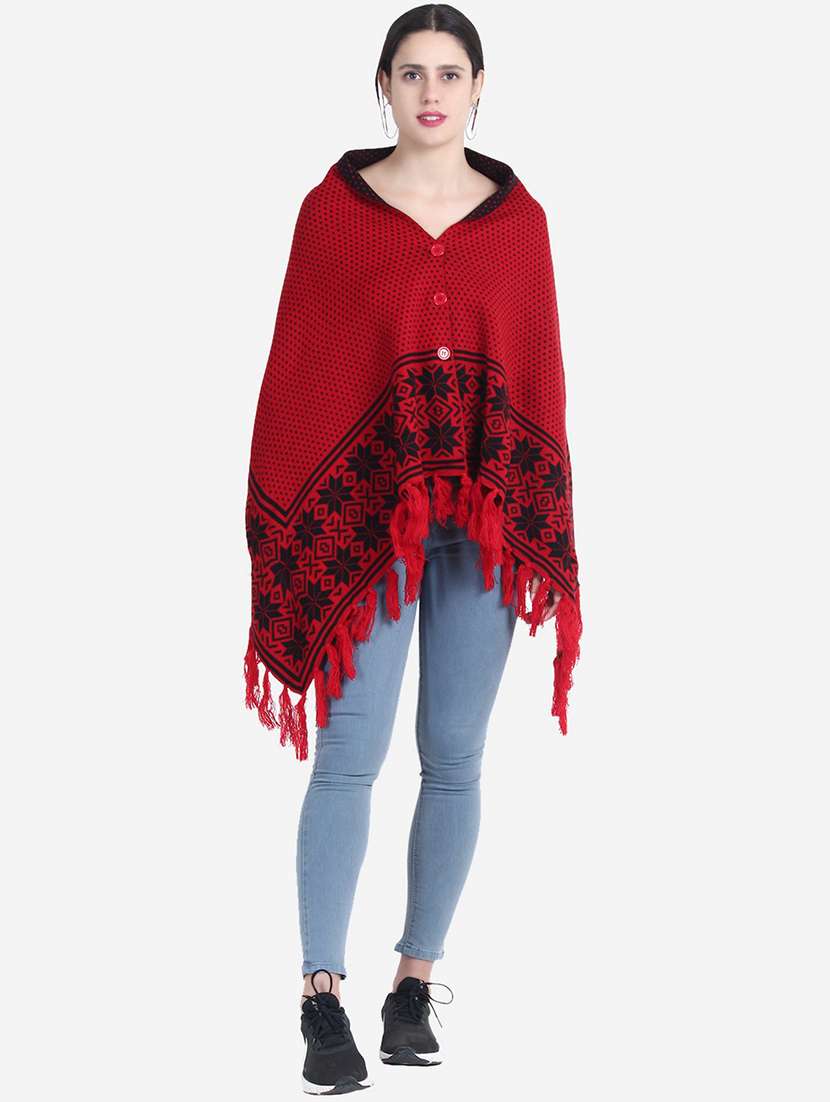 women red self designed poncho - 21671955 -  Standard Image - 2