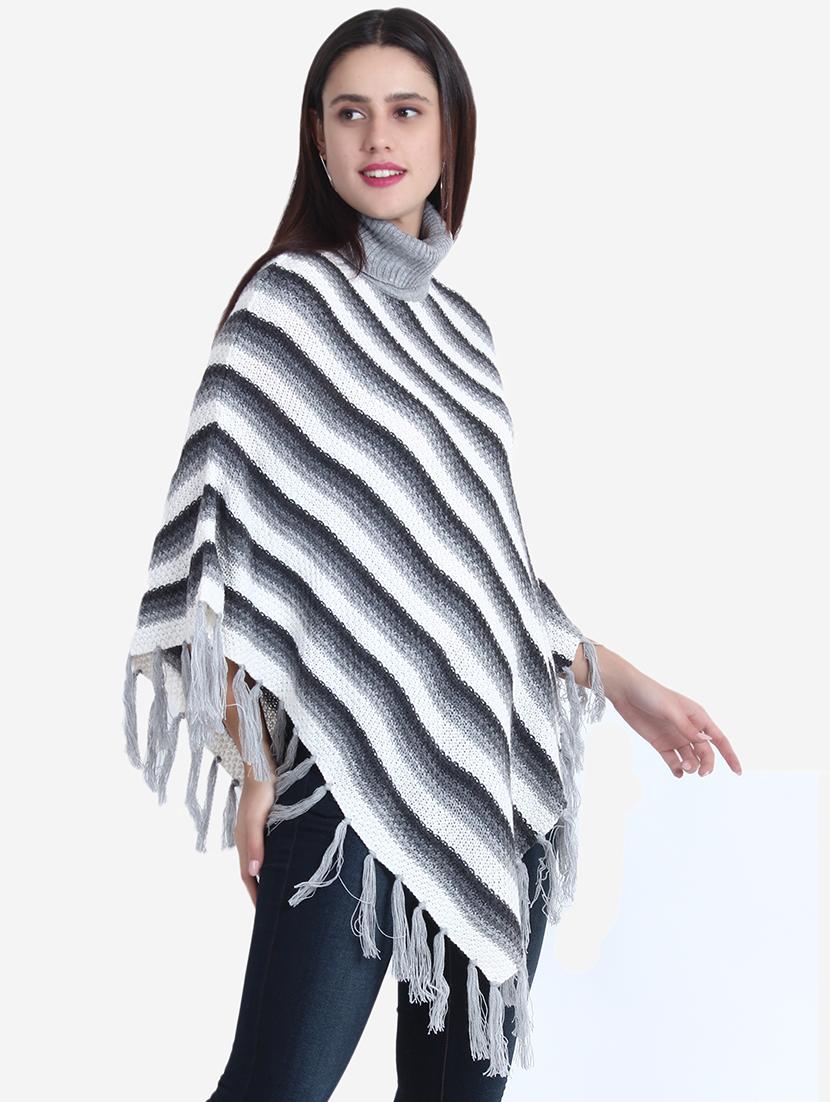 women striped high neck poncho - 21671957 - Standard Image - 2