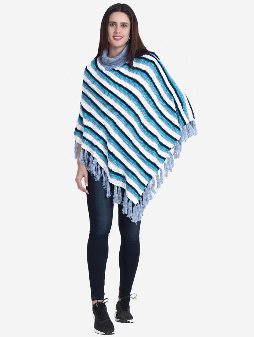 women striped high neck poncho - 21671958 -  Standard Image - 2