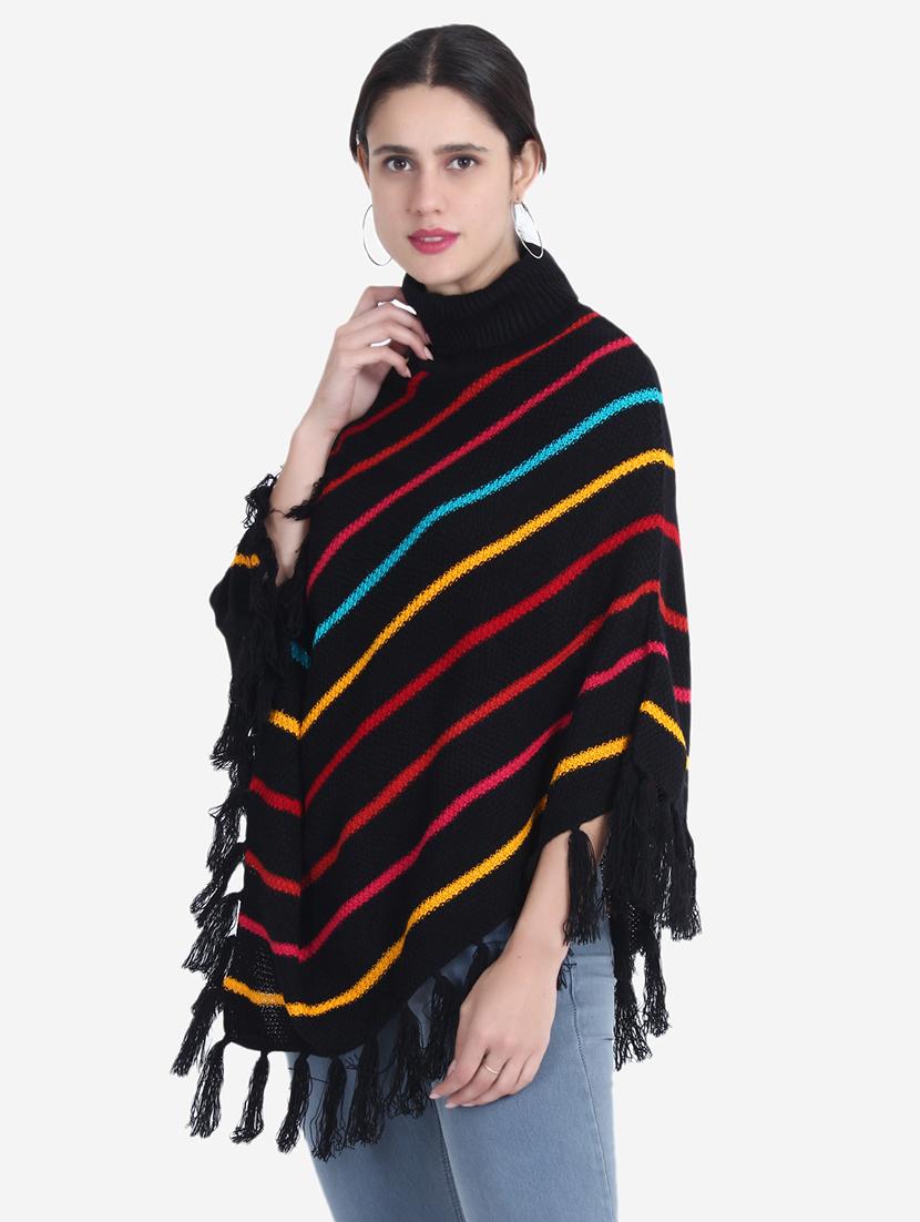 women striped high neck poncho - 21671959 - Standard Image - 2