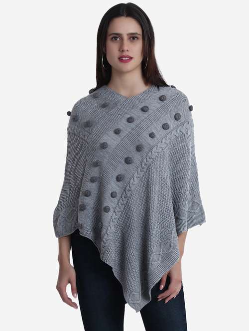 women grey self design ponchos - 21671963 - Standard Image - 0