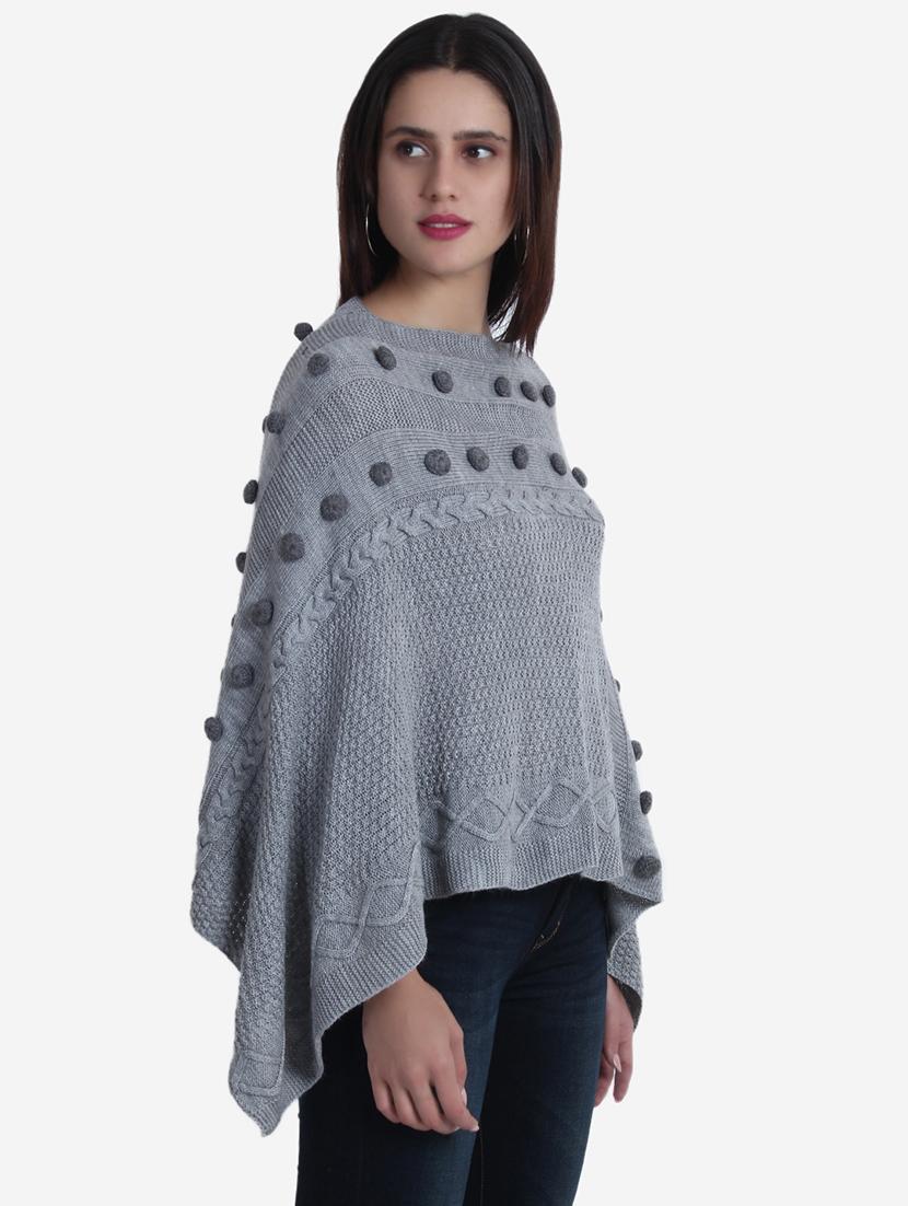 women grey self design ponchos - 21671963 - Standard Image - 2