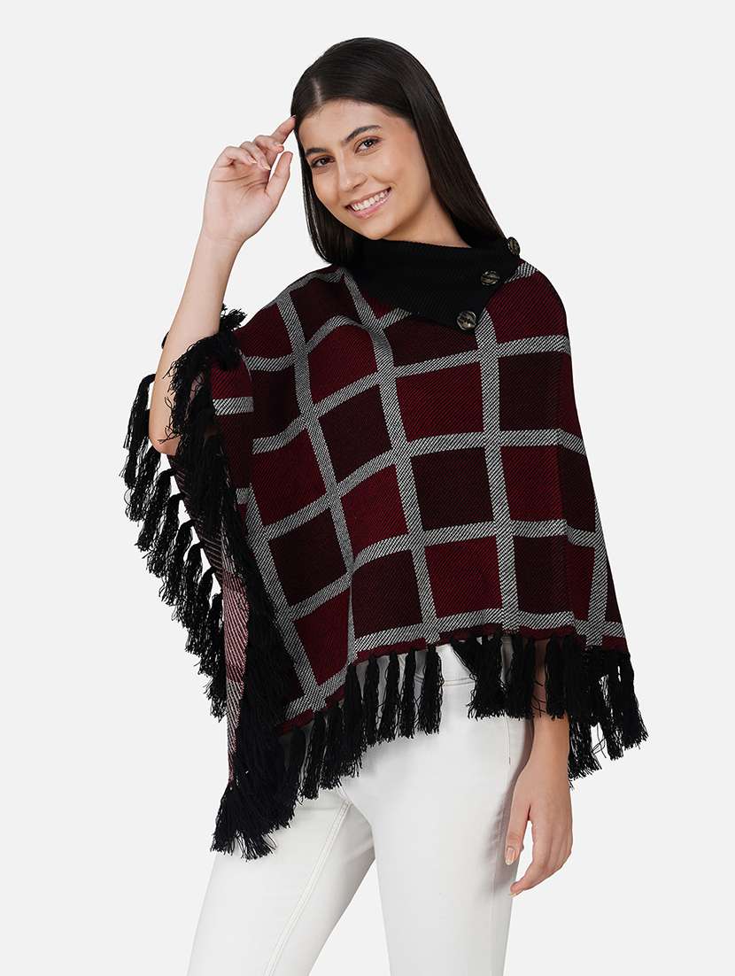 women black checkered ponchos