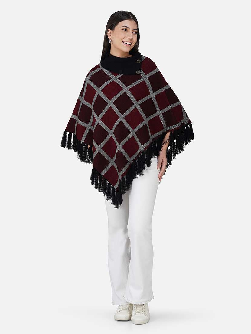 women black checkered ponchos - 21672001 - Standard Image - 2